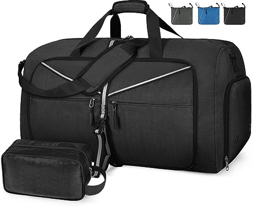 Lubardy Borsone da Viaggio Grande 100L Pieghevole Borsone Palestra Uomo Impermeabile Borsa Sportiva Donna Ultra-Leggero con Scomparto per Scarpecon Nero