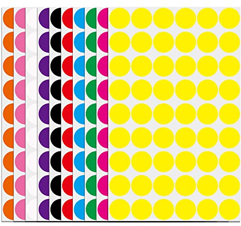 2 cm Coloured Dot Stickers, Round Colour Coding Dot Stickers Labels, Sticky Coloured Adhesive Color Sticker for Paper Scrapbook Calendar Decorations (10 Colors)