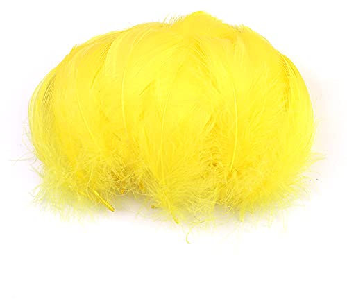 Duories 100 Stück Bunte Feder zum Basteln Naturfedern Gänsefedern Indianer Bastelfedern für DIY Kunstwerk Masken Hüte Ohrringe Haarschmucken Traumfänger Hochzeit Karneval Party Dekoration,5-8cm Gelb