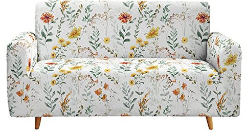 Highdi Funda de Sofá Elástica, Floral Fundas para Sofá de 1/2/3/4 Plazas, Universal Funda Cubre Sofas Ajustables Protector Cubierta de Muebles (Flor Amarilla,3 Plazas)