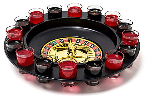 Relaxdays Roulette Trinkspiel, Partyspiel mit Drehrad, Schnapsgläsern & Kugeln, Roulettespiel für Partys, rot/schwarz | Schnapsgläsern & Kugeln, Roulettespiel für Partys