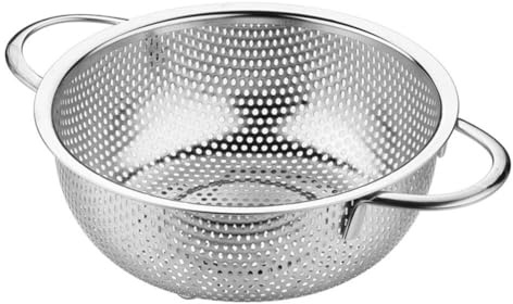 Stainless Steel Colander Basket with Double Handles 10 Inch Kitchen Strainer for Washing Vegetables Fruits Pasta and Frying Food Fine Mesh Filter for Asian Kitchenware and Food Preparation