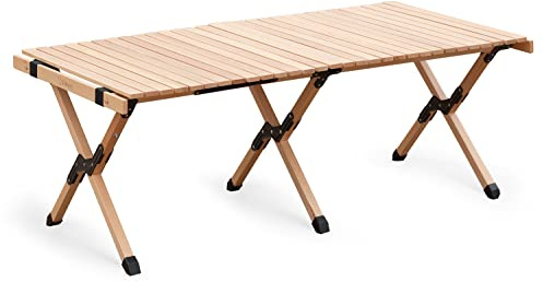 S'more Folding Picnic Table, Portable Camping Table with Carry Bag, Wood Outdoor Table for Picnic, Camping, Travel, Party, Beach, Garden, Patio, gailgating, BBQ,Easy to Assembly (L Size-120cm)