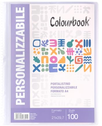 Colourbook Portalistino A4 Trasparente, Porta Listini Con 100 Buste, 21x30 cm, Polipropilene Resistente, Copertina Flessibile Personalizzabile, Ideale Per Ufficio Scuola Presentazioni