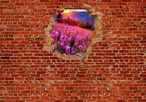 wandmotiv24 Fototapete Herbst in den Bergen - Roter Backstein, 300 x 210 cm - selbstklebende Strukturtapete, Wanddeko, Wandbild, Wandtapete, 3D-Optik, Wandbruch, Landschaft M0619