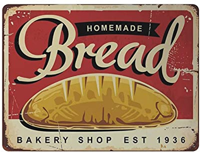 Oudrspo Metal Tin Sign Homemade Bread Baked Vintage Tin Poster Metal Sign Wall Decoration Country Kitchen Home Garage Decor 12x16