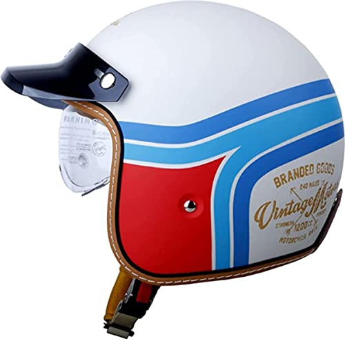 Demi-Casque Mobylette Vintage Bols - Casque Jet pour Cruiser, Scooter et Hélicoptère - Homologué ECE - Casque Homme et Femme - Visière Vintage - 6, L