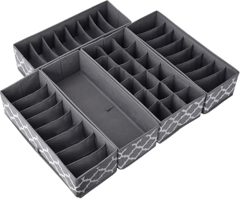 REGALMATE Draw Organizer - Underwear Storage Organiser 5 Set - Drawer Dividers for Clothes, Bra, Sock, Ties, Baby Clothing, Bedroom Closet - Wardrobe Separators & Nursery Tidy