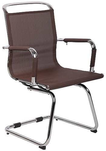 CLP Chaise Cantilever Barnet en Mèche I Chaise De Visiteur avec Pied Luge en Métal I Chaise Oscillante avec Accoudoirs, Couleur:Marron