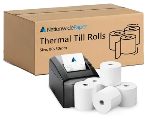 Nationwide Paper Rotolo di carta termica di alta qualità per scontrini di cassa, 80 x 80 mm, per stampante EPOS, terminale POS, registratore di cassa, confezione da 40