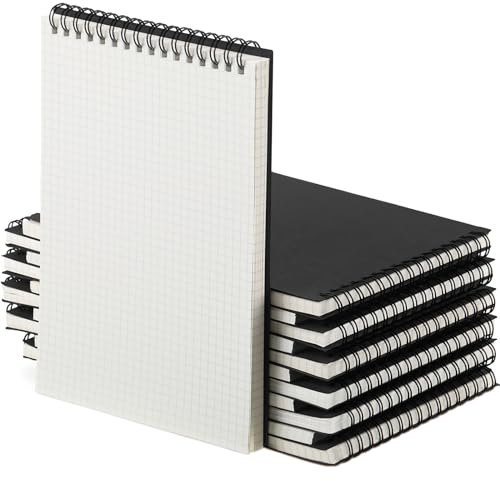 Engrowtic 12 Stück Millimeterpapier, Notizbuch, oben gebunden, Spiralraster, Notizblock, A5, Millimeterpapier, Spiralbuch, 140 Seiten, Hardcover, Rasterpapier zum Schreiben, Skizzieren, Zeichnen,