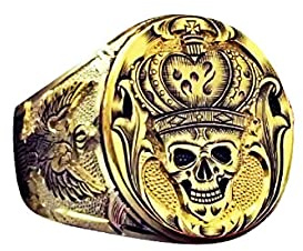 Bague Crâne Couronne, Bague Crâne Couronne CroisÉE Pour Hommes, Bague Crâne Couronne Gothique Bijoux Couronne Crâne Hip Hop, Bague TÊTe Crâne Viking Bague D'aigle Volant Or Couronne Crâne Punk (67)