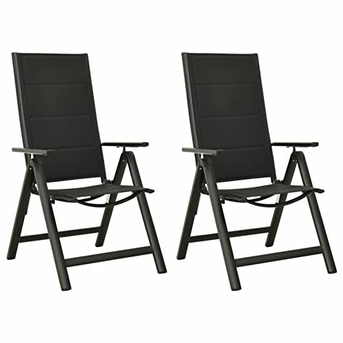 Camerina Klappbare Gartenstühle 2 STK. Textilene und Aluminium Schwarz TerrassenstüHle Gartenstuhl Klappbar