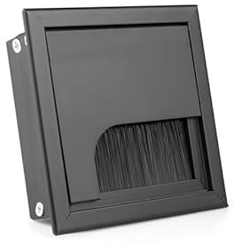 ATM® Schreibtisch - Kabeldurchführung | Aluminium mit integrierter Bürste und Klappe | Für Ordnung und Übersicht am Arbeitsplatz | Rechteckig Kabel geeignet Schwarz mat 80 x 80 mm