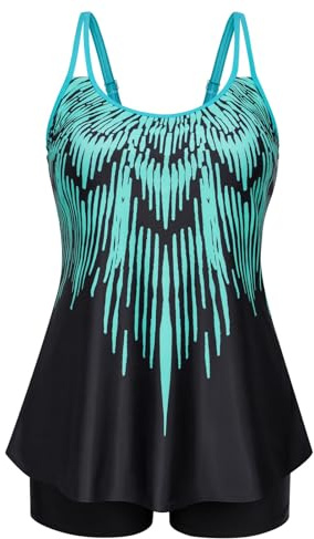 Hanna Nikole Weibchen Übergröße Tankini A-Linie Badeoberteile Schwimmanzug mit Badeshorts Blau 54