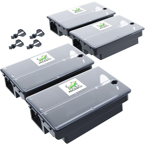 Mice&Co 4X Trappole per Ratti e Topi Professionali e Efficaci – Scatola per Esche Topicida con Coperchio Trasparente – Stazione di Esca Sicura per Bambini e Animali – Interno/Esterno