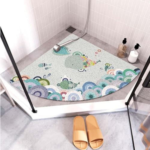 Weiche Luffa-Anti-Schimmel-Eck-Duschmatte – rutschfeste PVC-Badematte für nasse Duschbereiche – schnell trocknender und langlebiger Bodenteppich (G,80 x 80 cm)