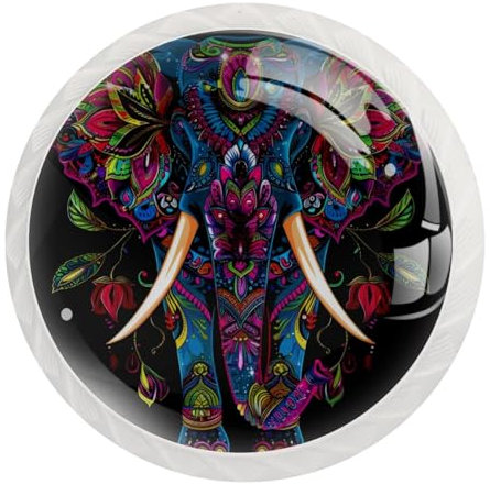 JAVENPROEQT Set di 12 pomelli rotondi in cristallo a forma di elefante etnico indiano, per cassettiera, armadio, armadio, con viti, decorazione per casa, ufficio, cameretta