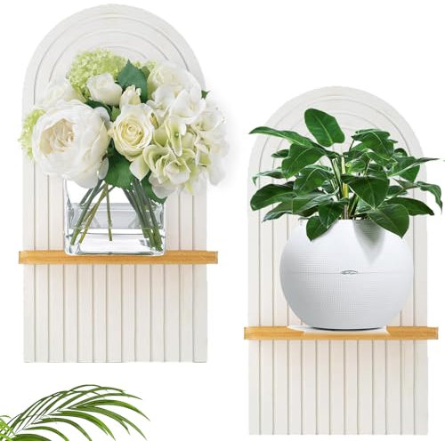 2 Stück Boho Wanddeko, Wandregal Weiß, Regal Wand, Wand Deko, Pflanzenregal Wand, Regal Wand Weiß, Geeignet für Wohnzimmer, Badezimmer, Schlafzimmer, Klassenzimmer, Büro, Kinderzimmer-Wanddekoration