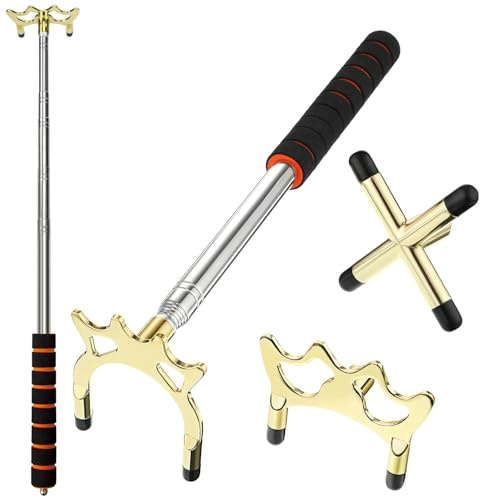 Sinsilvie Snooker kö pinne bro med 3 mässingshuvud, biljardkö pinne bro, 33 ~ 152 cm, röd eller grå. Biljard kö bryggtillbehör. (Svart rött handtag)