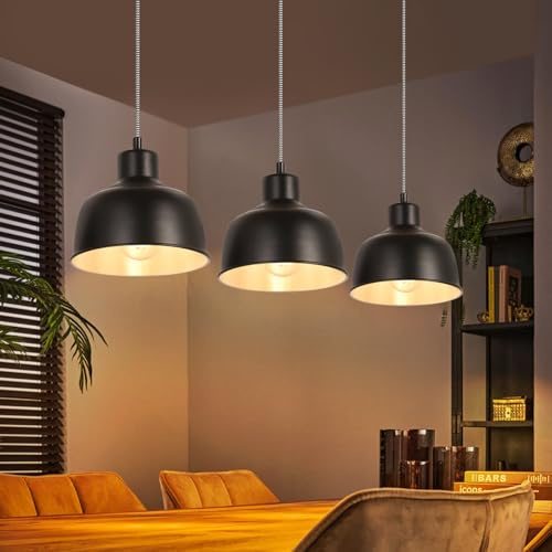 Deboola Pendelleuchte Vintage Hängelampe Esstisch - Esszimmerlampe 3 | Flammig Esszimmer Pendellampe Retro Industrial Schwarz Esstischlampe E27 Hängeleuchte für Wohnzimmer Küche Ohne Leuchtmittel