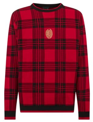 AC Milan Maglione di Natale 2024, Fantasia A Quadri, in Morbido e Comodo Cotone, Prodotto Ufficiale Unisex, M