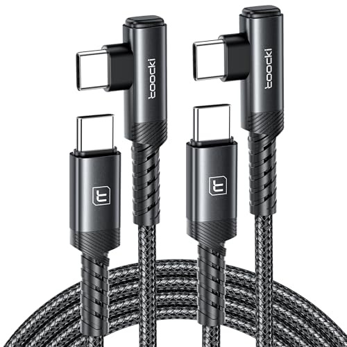 toocki Cable USB C 60W [1M+1M] PD 3.0 Type-C Coudé, Tressé Nylon, Noir | Charge Rapide, Tressé Durable, Angle 90° pour iPhone 17/16/15 Pro Max/MacBook Pro/iPad/Galaxy S25/S24, Idéal Maison/Bureau