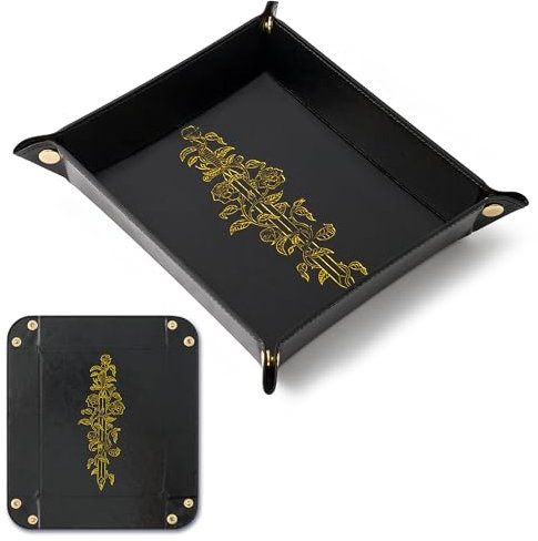 Haooryx PU Leather Dice Tray - Sword and Rose Portable Folding Ouija Hexagon Octagon Dice Holder Storage Box Rolling Tray Mat Set Desk Organizer Party Table DND D D RPG Board Games Gifts Staging Area