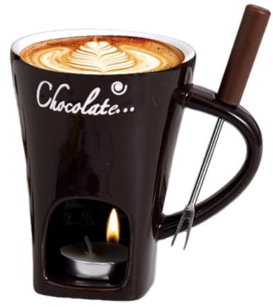 Tea Candle Fondue Set,Chocolate Fondue Set,Chocolate Fondue Mug,Ceramic Fondue Pot Set,Ceramic Fondue Mug Melting Cup,Butter Warmer Heating Melting Pot with Fork for Cheese & Caramel
