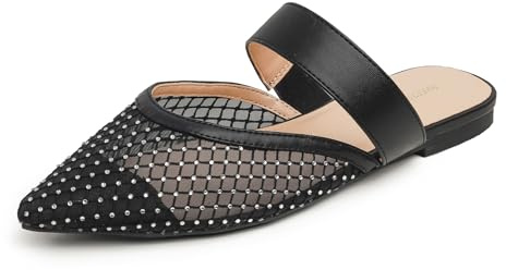 BREEZE NOUTHERLY dammode nätmules slip-on rygglösa glidsklämmor, Spetsigt nät svart strass elastisk rem, 38.5 EU