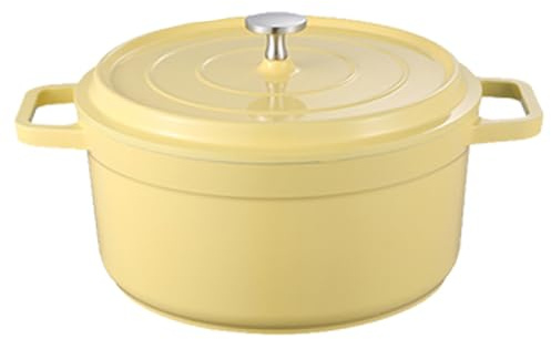 LIYGAOF Emaille Brotbacktopf Schmortopf mit Deckel Topf, Gelb, 4.75L | Aluguss Bräter Backofengeeignet Antihaftbeschichtung Einfache Reinigung Alle Herdarten Braten Grillen Schmoren