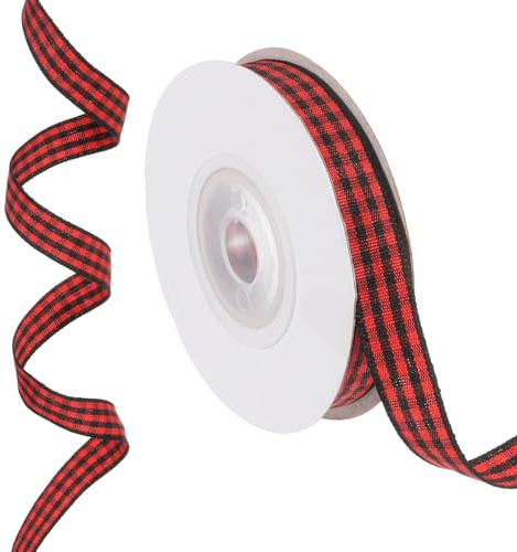 PATIKIL 10 Yardas x 0.4 Cinta de Cuadros tela rayada, Cintas de Regalo Rojo Y Negro para Arcos de Acción de Gracias, Coronas, Manualidades, Cumpleaños, Bodas