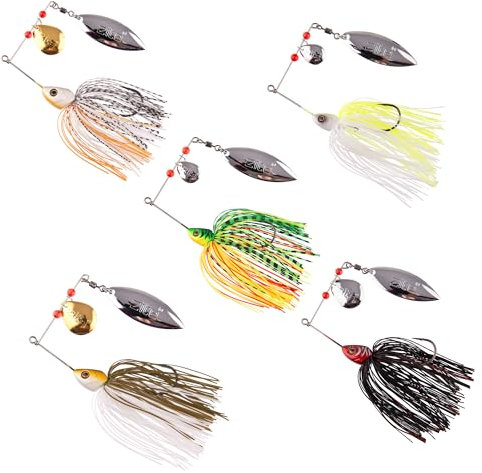 Zite Fishing Inzite Rotator Spinnerbait Set | 5 STK Spinnköder Zander, Barsch, Hecht 10g, 16g, 21g | Raubfischköder Doppelspinnerblatt & Fransen | Scharfer Jighaken | 5 Farben Spin Jigs-Alterna. (..)