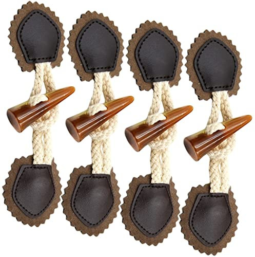 PartyKindom Hornknöpfe Mantel Knebelschnallen Aus Harz Und Pu Leder Vintage-4 Paar Universalgröße Für Jacken Mäntel Pullover Verschlussknöpfe
