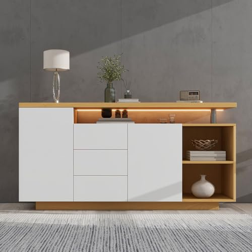 Billg Credenza Armadio da Cucina, Mobile Armadio Dispensa, Mobile da Cucina Indipendente per Sala da Pranzo e Soggiorno (4 Ante e 3 Cassetti)