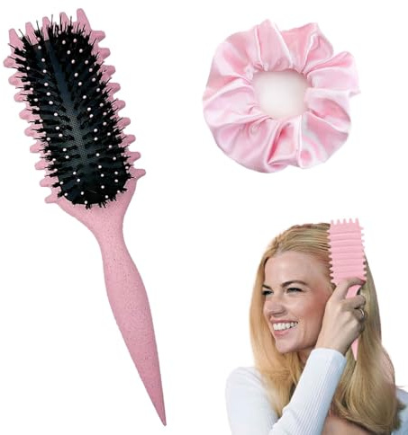 Curl Hair Brush, Lockenbürste,Bio Haarbürste Ohne Ziepen,Curl Define Stylingbürste mit 1 Scrunchies,Bounce Curl brush,Curly Hair Brush,Curl Defining Brush,3-in-1-Stylingbürste für Lockenfrisuren