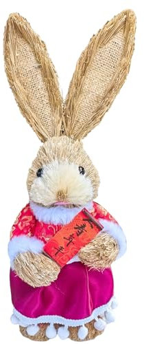 YIZITU Figuras de conejo de paja de pie, simulación de paja, conejitos de Pascua, adorno de animales para decoración de jardín