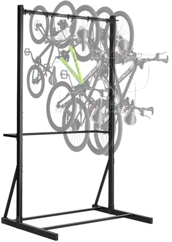 VEVOR Support à Vélo 5 Vélos Porte-vélos avec 5 Crochets Robustes, Support Rangement Bicyclette en Acier au Carbone, Capacité de Charge 136 kg, Range Vélo Vertical pour Garage, Salon, Abri Intérieur