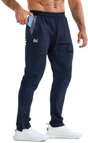 BROKIG Mens Zero Armor Gym Jogger Bottoms,Casual Sport Workout Trousers Training Running Track Pants with Zipper Pockets(X-Large,Navy Blue)