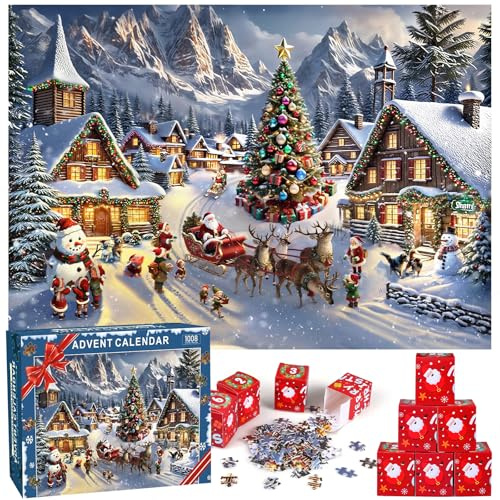 Puzzle Advent Calendar 2025, Christmas Jigsaw Puzzle Advent Calendar 1008 Pieces,Christmas Countdown Calendar 24 Days Puzzles Gifts for Kids Adults