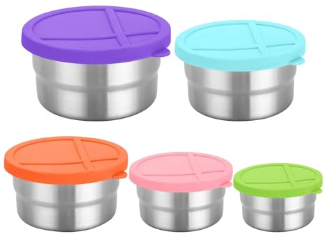 Genérico Contenedor de Almuerzo de Acero Inoxidable, 5 Piezas Tarteras Antifugas con Tapas, Bols Apilables Redondos Para Almacenar Snacks Preparación De Comidas Cocina Camping Trabajo Viajes