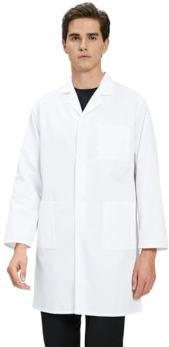 CATOR Laborkittel, Unisex Weiß Laborkittel Chemie Schutzkleidung mit knöpfen und Tasche Damen Herren Langarm Laborkittel Arzt Medizin Mäntel Medizinische Uniform Medizinkittel, Flache Bündchen, M