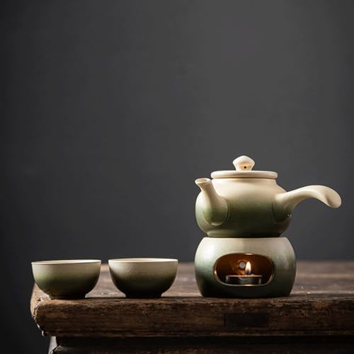 YoeEoay Japanische Porzellan Teeservice Gongfu Tea Set 200ML Teekochet Und 60ML Tee Gläser*1 Mit Stövchen Für Teekanne Für Losen Tee Zubereitung Asiatische Geschenke(Stil 1)