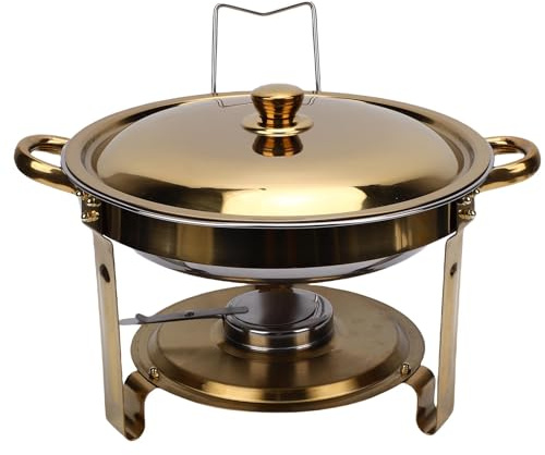 Hamwesh Round Chafing Dishes, 4.5L Stainless Steel Buffet Food Warmer with Lid, Smooth Edges, Triangular Base, Ventilated Covers for Parties Weddings Banquets Restaurants Catering Events