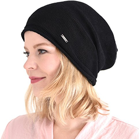 CHARM Seide Slouch Beanie Strickmütze - Groß Chemo Kopfbedeckung Locken Haare