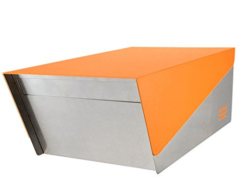 KATANABOX Prime DR - Modern Stainless Steel Post Mount Mailbox with Lock, Mid-Century Double Door Square Mailbox, Waterproof Outdoor Letterbox for House, 19 x 11 x 7, Rear Access, Orange