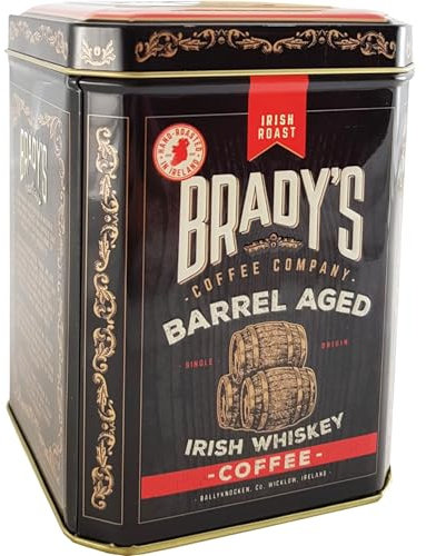 Brady’s Barrel Aged Medium Roast Ground Coffee 227g Tin for Cafetiere, Pour Over or Drip Filter - 100% Arabica Brazilian and Colombian Coffee Beans - Morning or After-Dinner Coffee - Alcohol Free