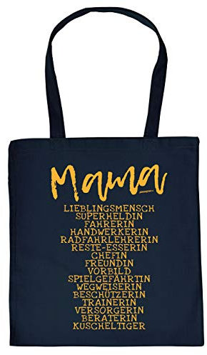 Mama Geschenk-Tasche - Sprüche Baumwolltasche Mutter : Mama Lieblingsmensch Superheldin ... - Einkaufstasche Eltern - Stoff-Tasche Mami - Farbe: Navyblau