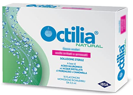 Octilia Natural Gocce Oculari Acido Ialuronico Gocce Occhi Acque Distillate Di Fiordaliso E Camomilla Gocce Per Occhi Irritati E Arrossati in 10 Flaconcini Monodose Richiudibili Da 0,5ml