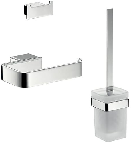 emco LOFT Badacccessoire-Set, Toilettenpapierhalter, WC-Bürstenganitur & Doppelhaken, elegantes Badezimmerset zur Wandmontage aus Metall, chromfarben
